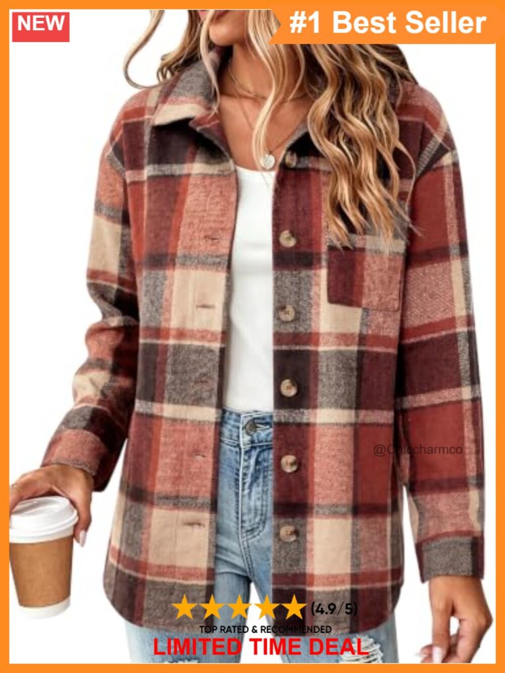 Zeagoo Flannel Shacket Plaid Button Down Long Sleeve Shirt Jacket